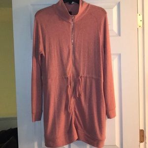 Cute knit pink long waist cinch zip up ✨